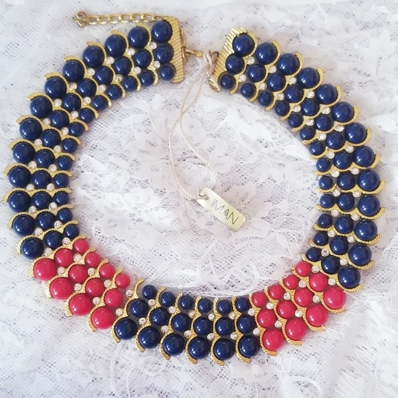 Red Gold w/ Crystals Collar Necklace - Picture 1 of 5